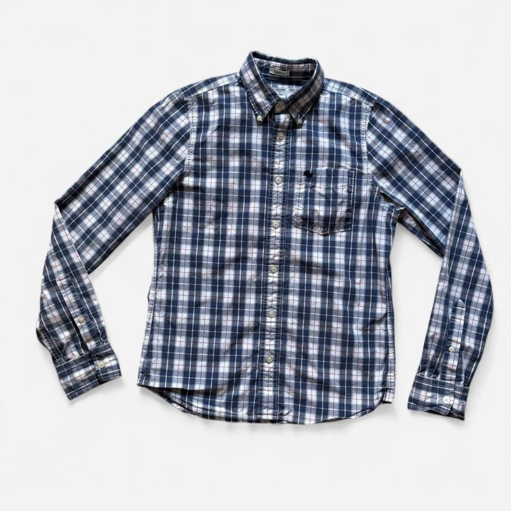 Abercrombie plaid button up shirt youth XL women's S retro Y2K blue white cotton